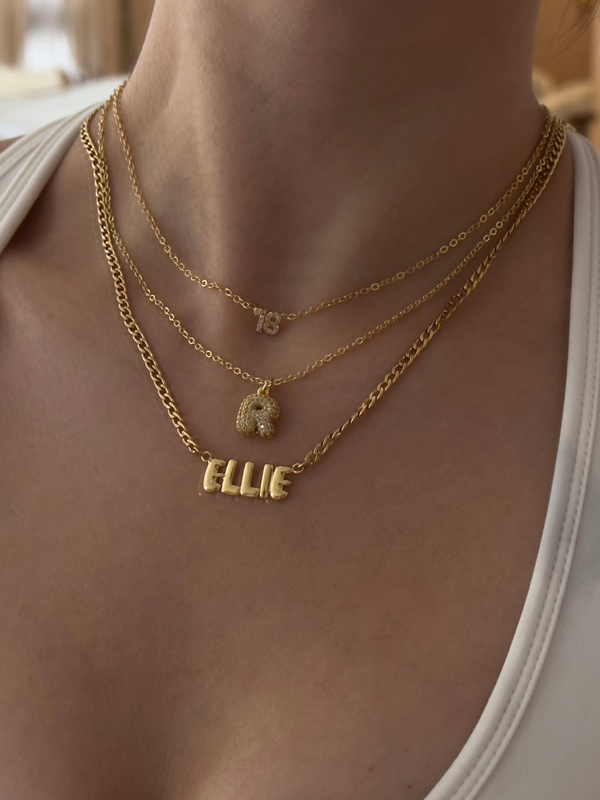Bubble Script Nameplate Necklace